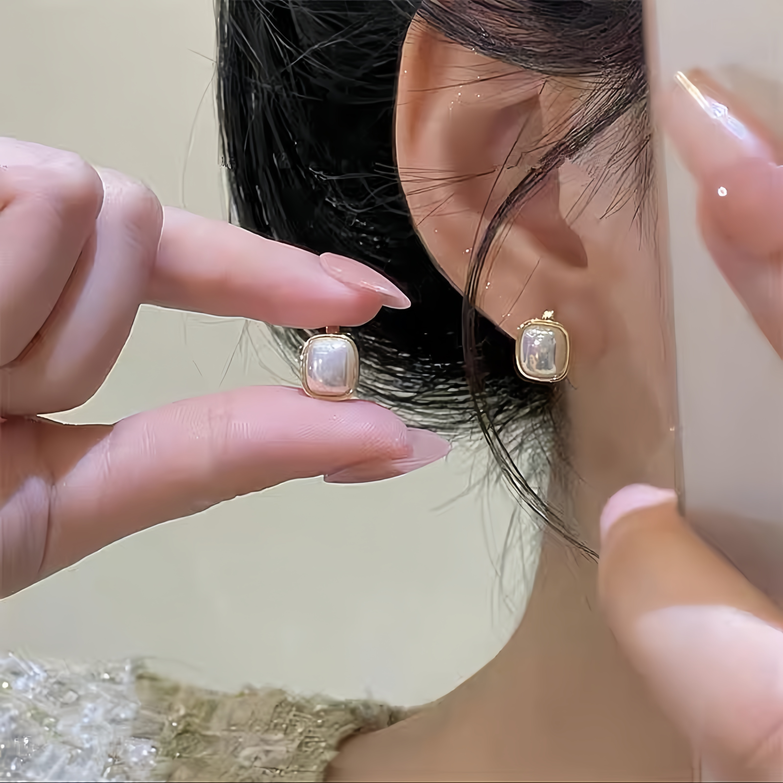 925银针小香风珠珠耳扣 法式轻奢简约气质百搭耳饰