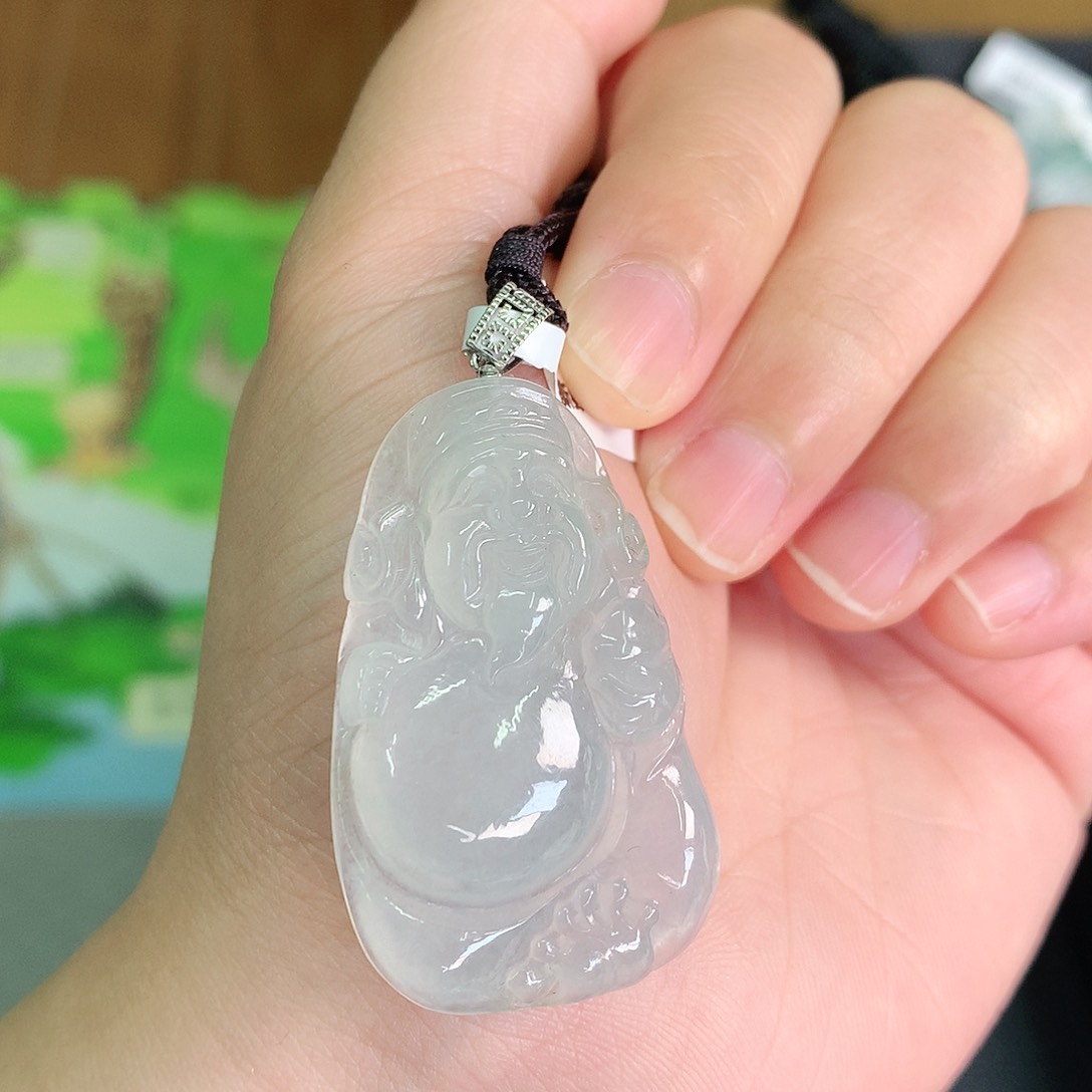 翡翠颈饰18K金镶嵌冰胶财神爷