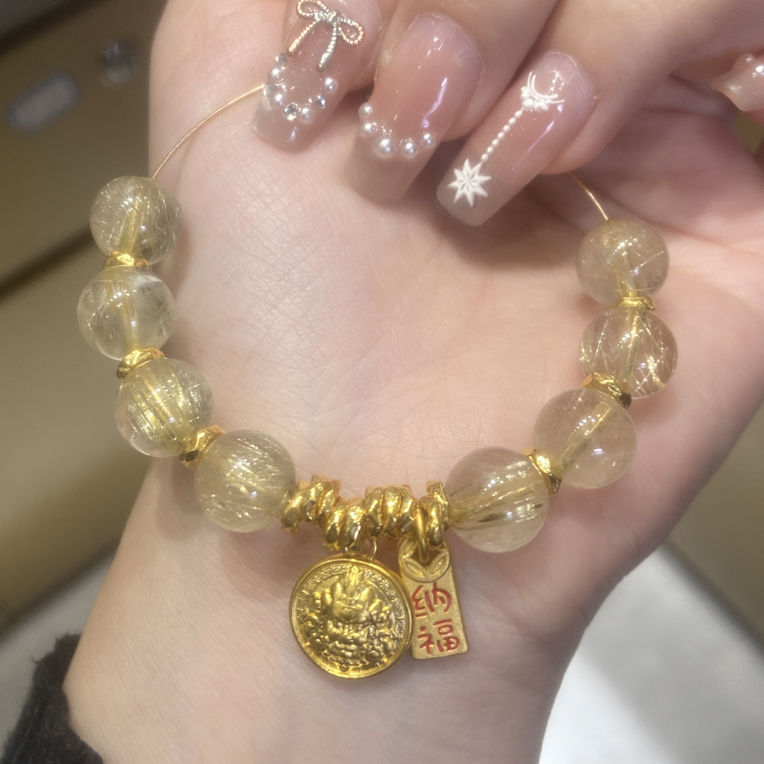 足金999黄财神纳福纯黄金手串 搭高品金发大盘缠手串 贵气 气质