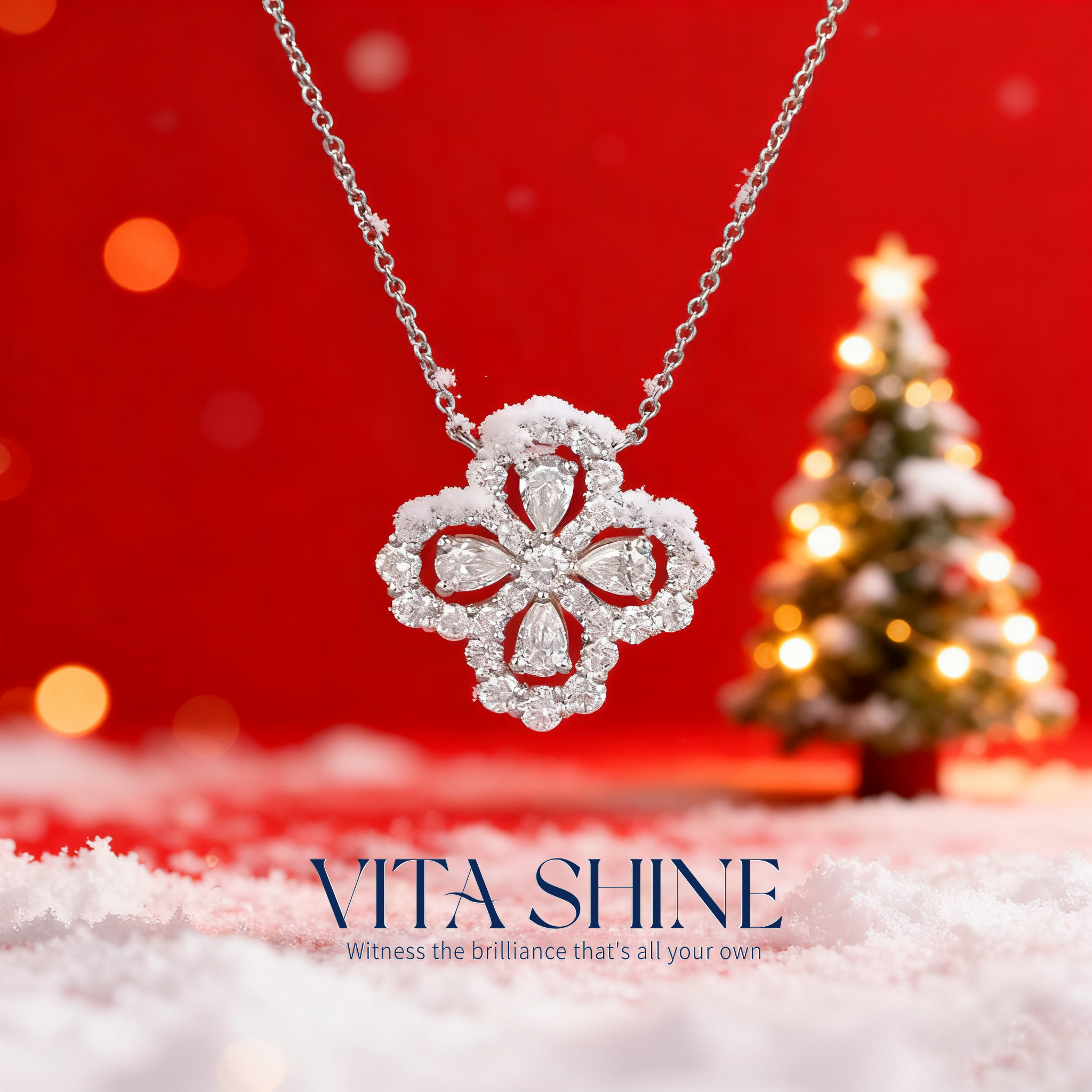 实验室培育钻石Vita Shine【大号四叶草】铂金镶嵌一体吊坠