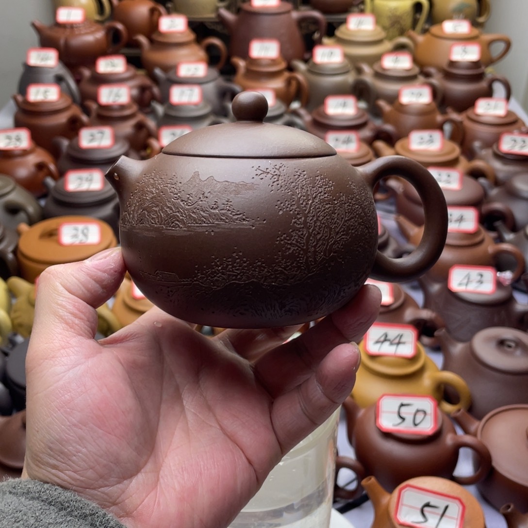 天***鳞紫砂茶壶宜兴紫砂半手工