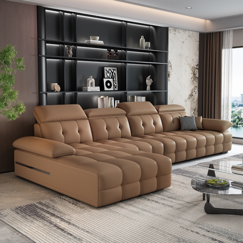 高靠背劳伦斯沙发贵妃沙发意式极简头层牛皮沙发青皮客厅轻奢Y966