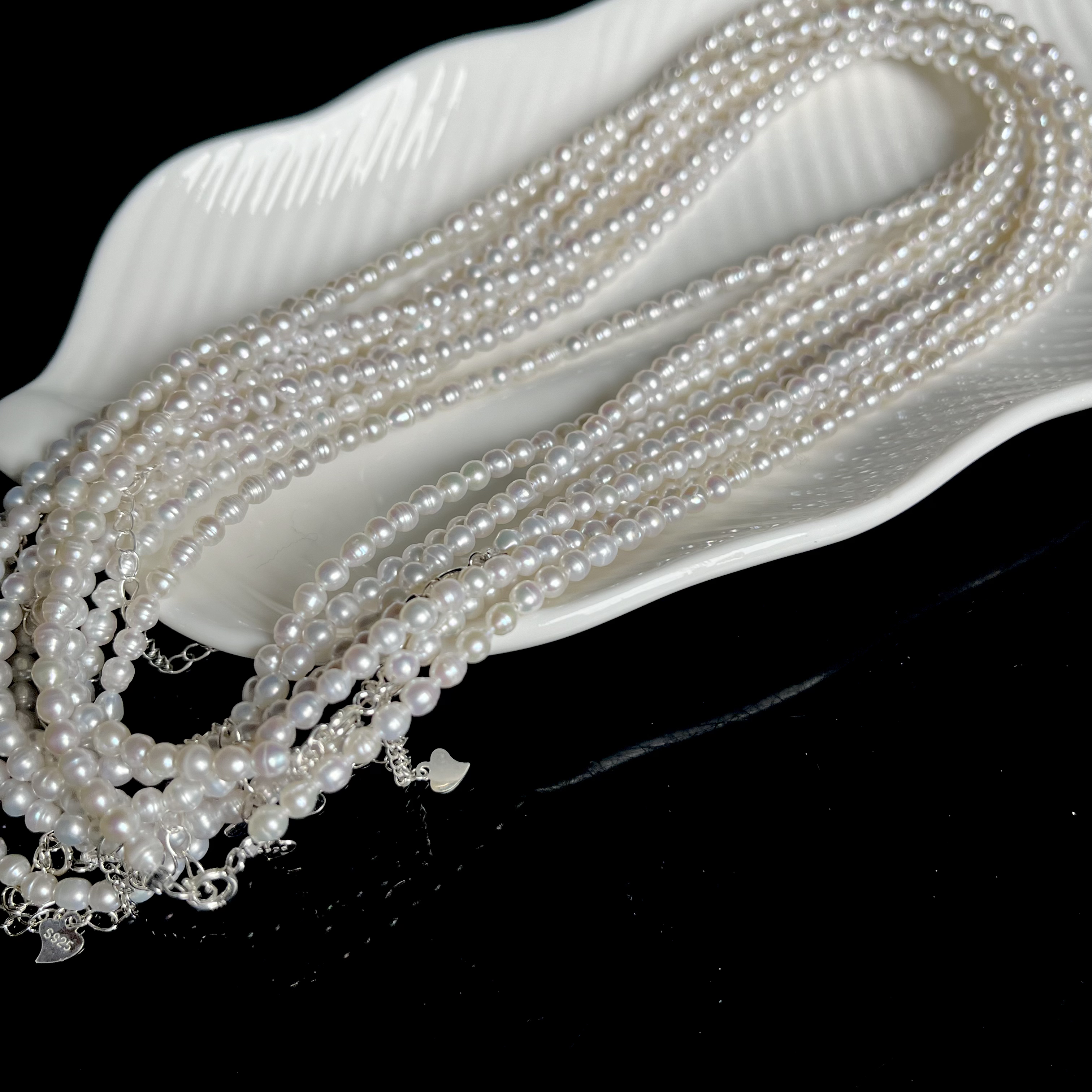 天然辰砂淡水珍珠项链3-4mm+女款V7003多样性发其一闺蜜礼物