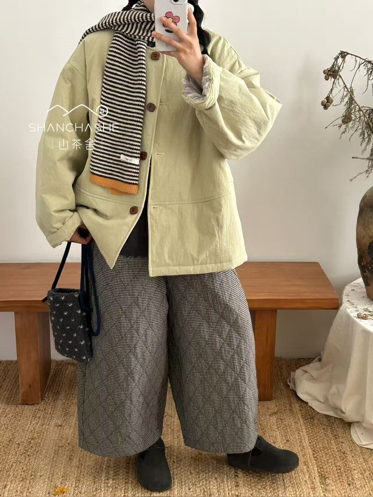 SCS#8633#圆领撞色单排扣棉服 XX