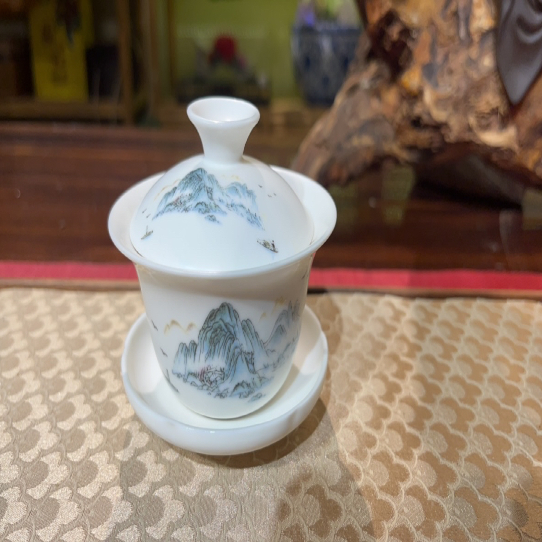 南宁茶具（0263）陶瓷盖碗茶盖碗白瓷盖碗山水茶杯款式高档主人杯