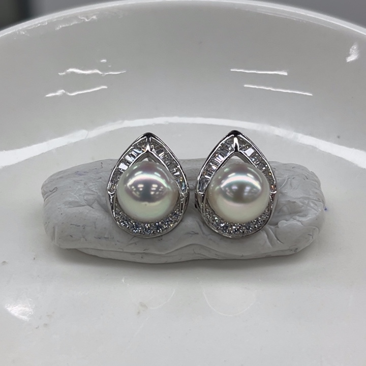 银S925镶嵌耳饰海水珍珠8-9