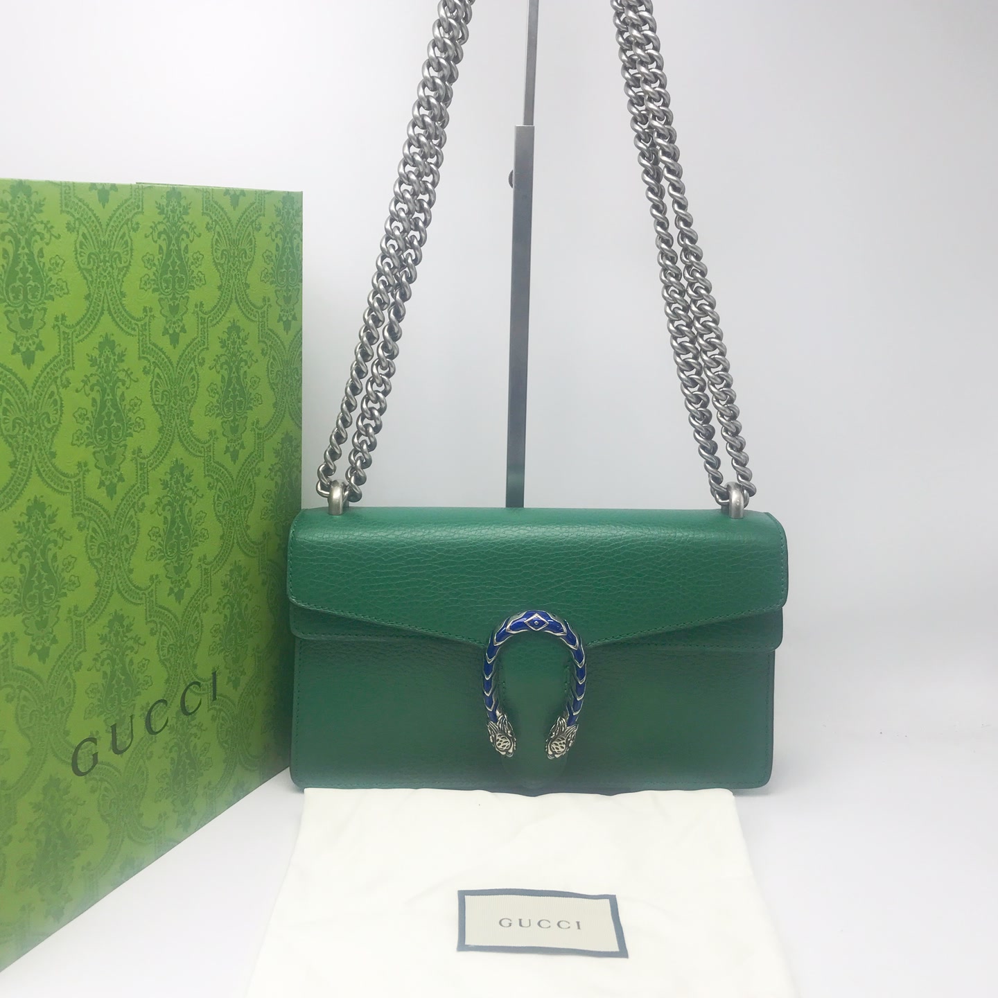 95新 GUCCI/古驰 洋诚二手 古驰绿色钻酒神中号单肩包