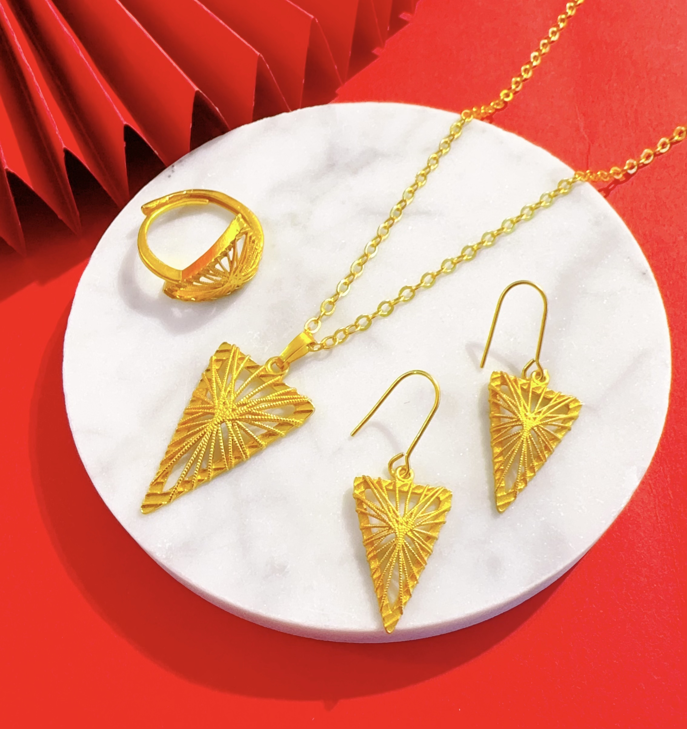 铜合金项链 铜合金 515号镂空三角形耳环项链戒指 精致nipal