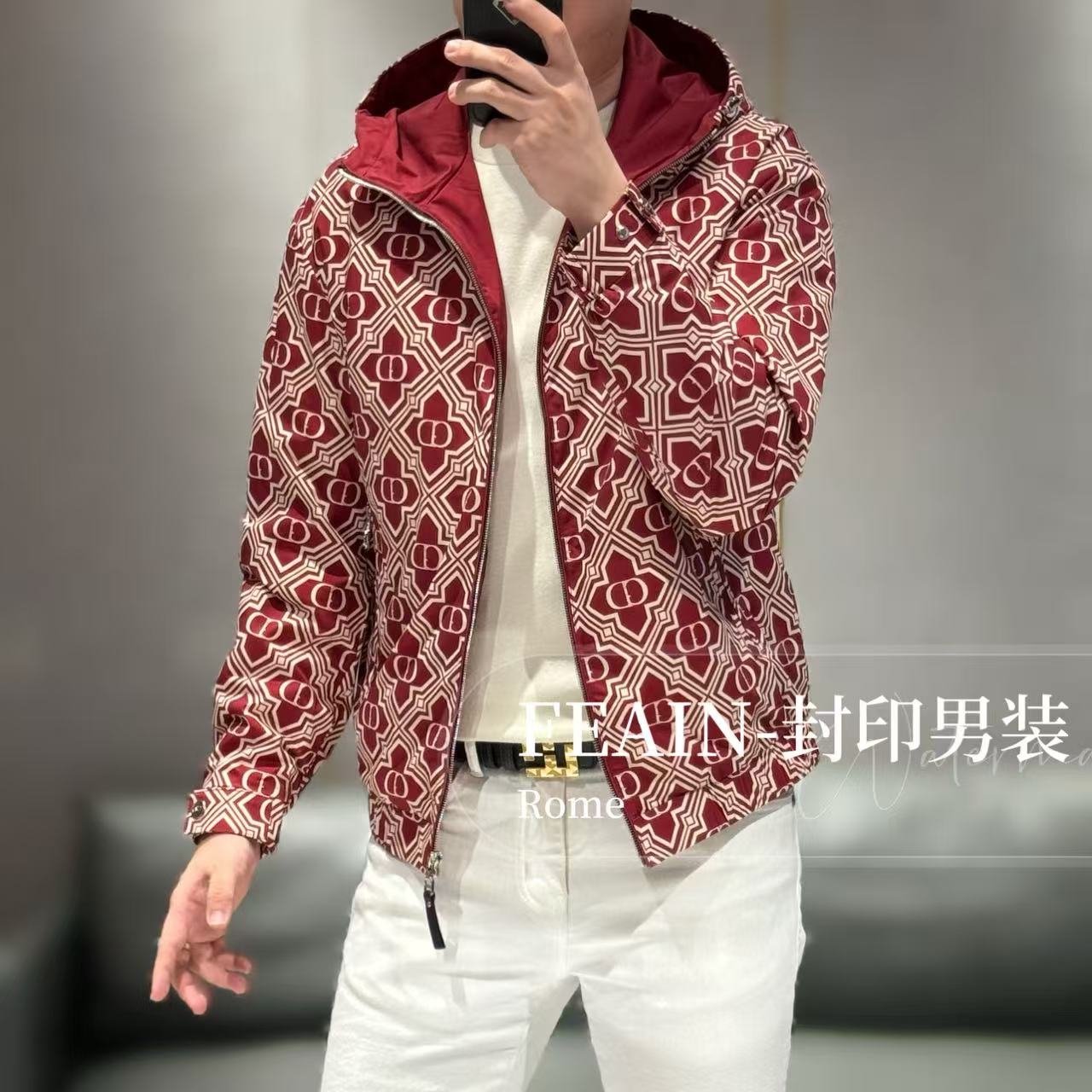 高端定制满身字母拉链连帽薄棉夹克8101