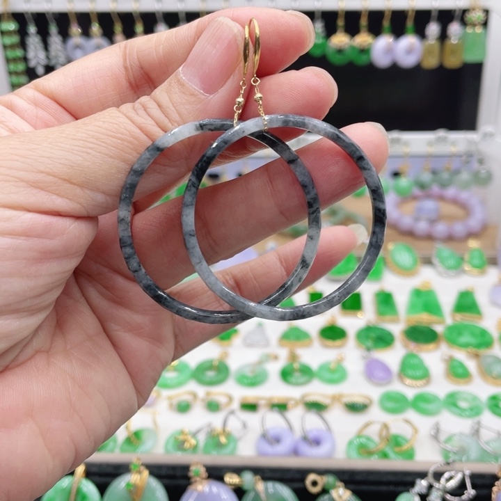 翡翠18K金镶嵌耳饰