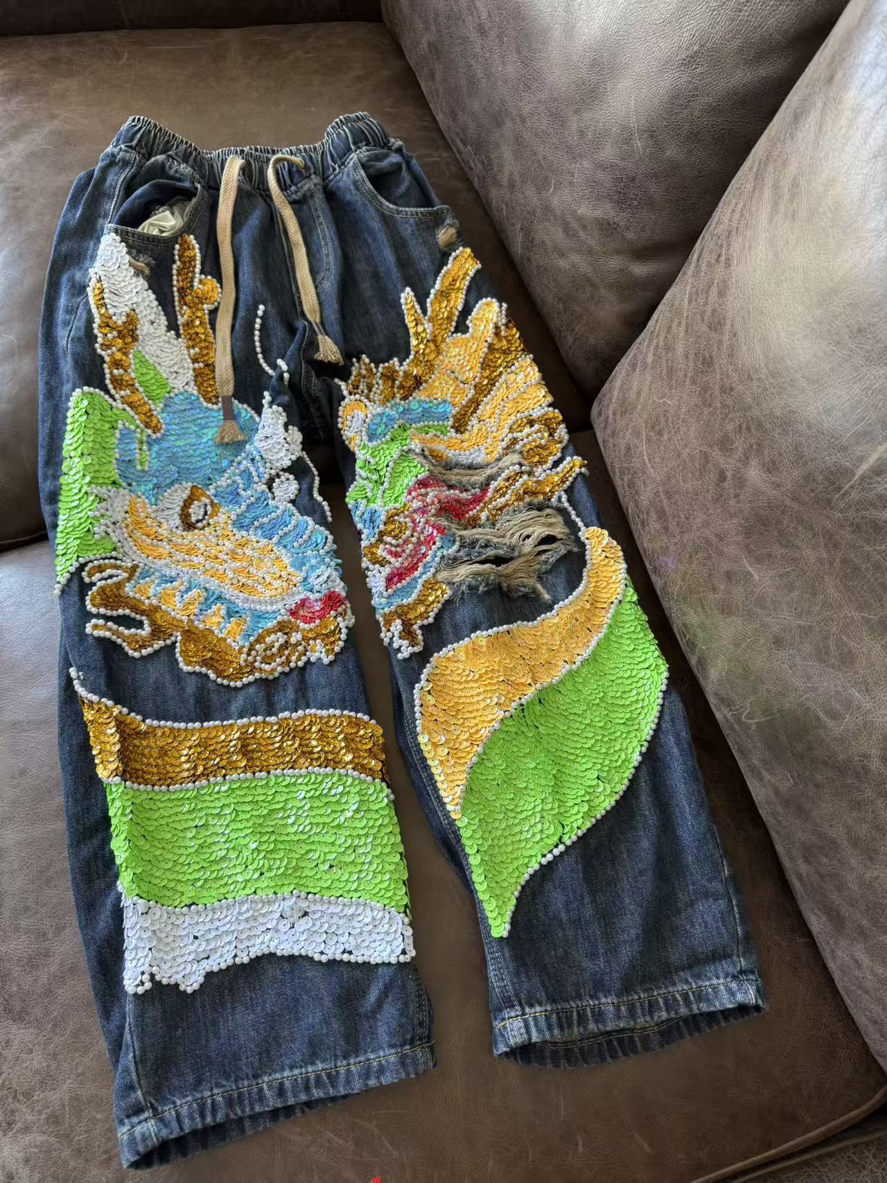 A720 时尚休闲夏季复古宽松民族风重工绣花百搭中国风裤子