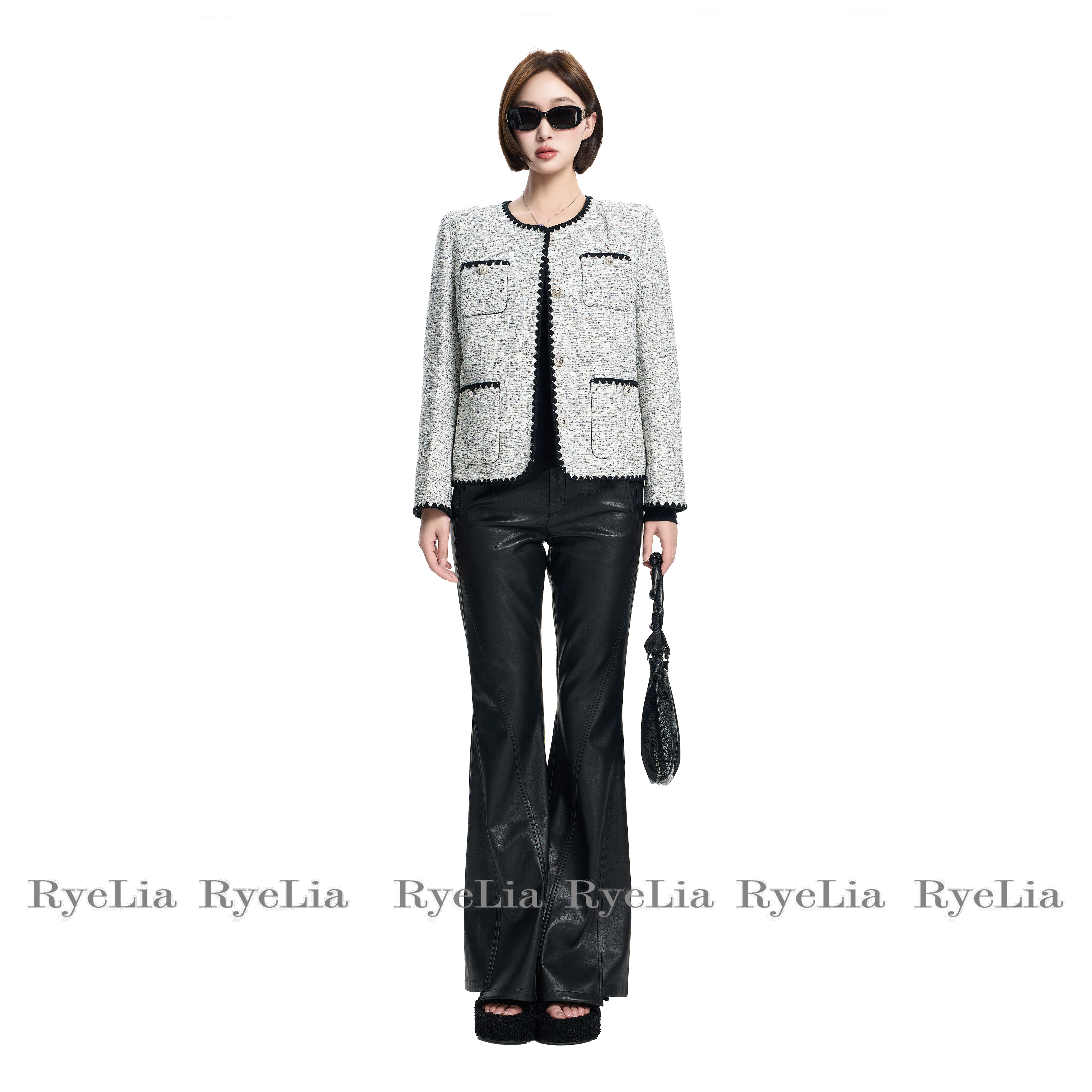 RYELIAUP鹅绒内里纯手工编织正统箱型小香风外套