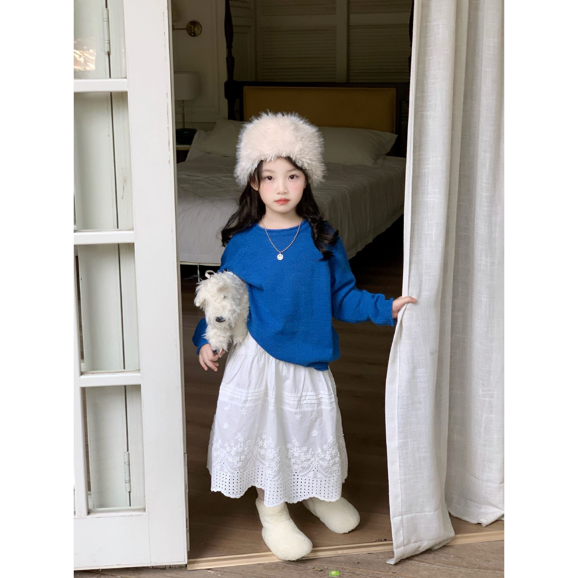 小粉象 ·女童2025秋季新款韩版纯色针织毛线衣百搭蕾丝半裙套装