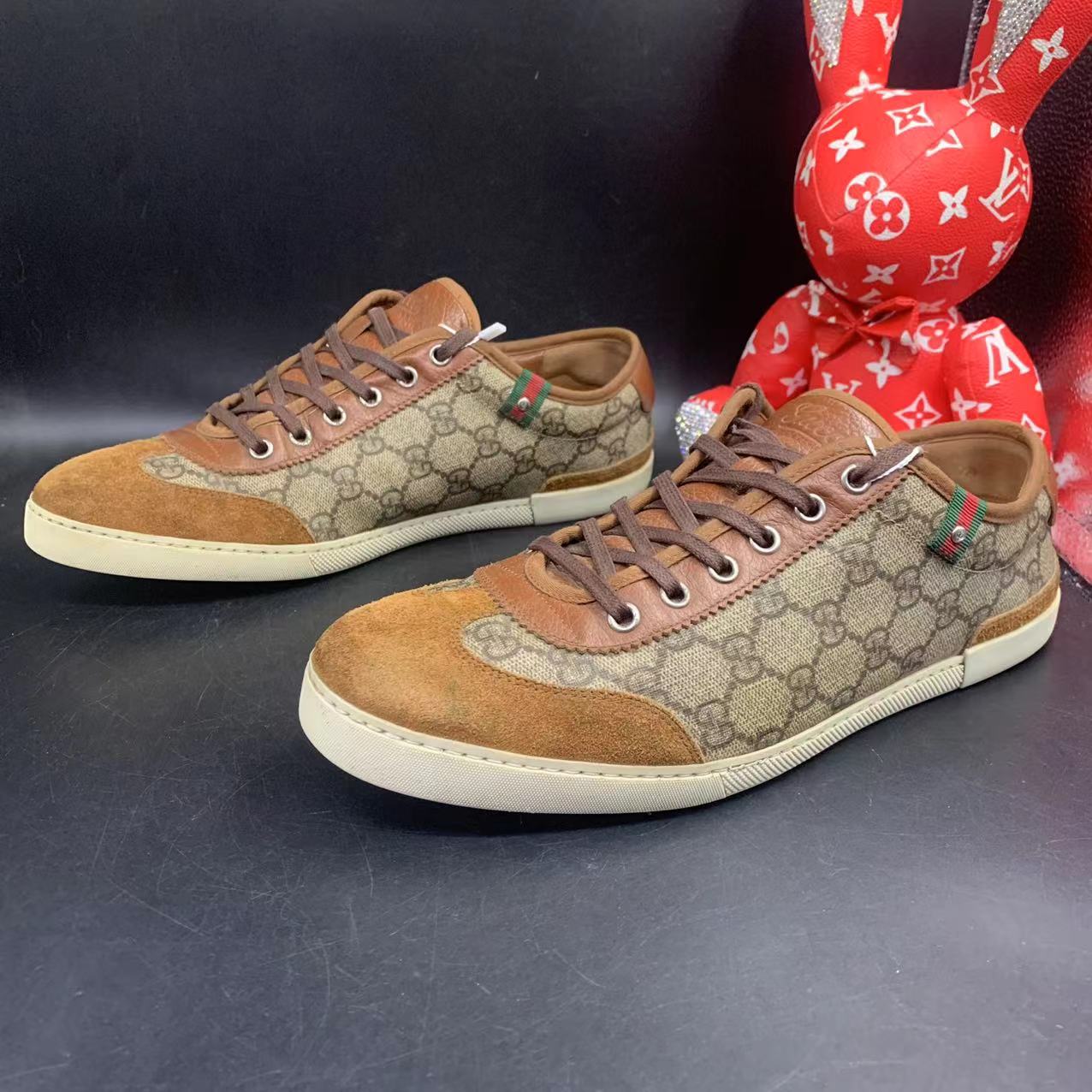 95新 GUCCI/古驰 【AO福利】 42欧男棕色百搭德训低帮板鞋ao086