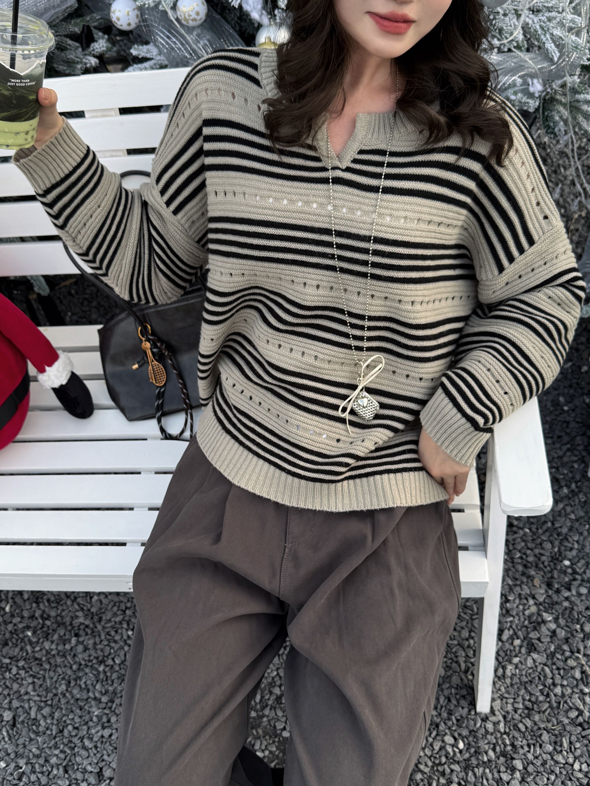 9090【佳佳】早春款新款纯棉针织打底套头衫长袖百搭宽松镂空