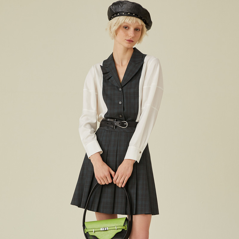 【尚雅】D63百搭显瘦灰色格子短裙5E1Q81114