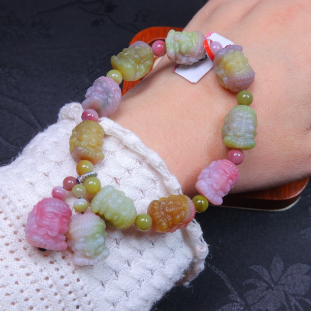 盐源玛瑙马卡龙多彩象神手串