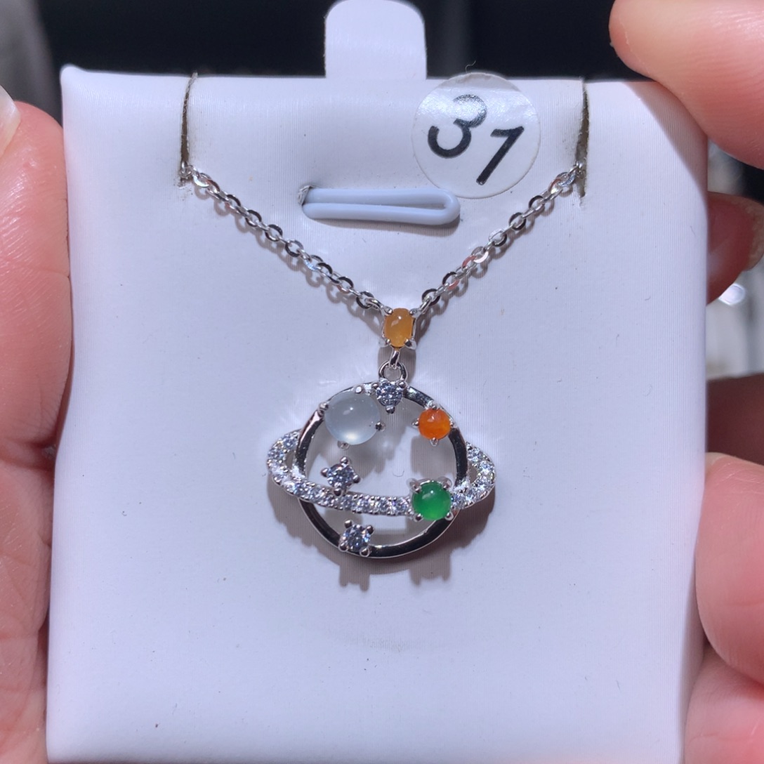 翡翠耳饰银S925镶嵌锁骨链