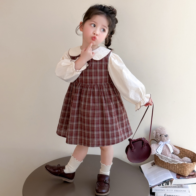 女童春装2025新款连衣裙儿童春秋季洋气格子女孩宝宝韩范公主裙子