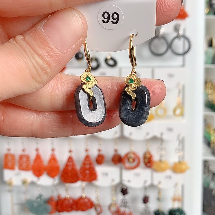 翡翠耳饰银S925镶嵌翡翠