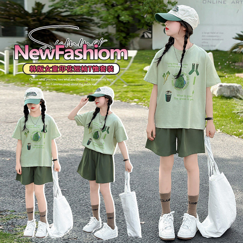 戴维贝拉【热销】女童短袖短裤两件套夏装2025新款女大童儿童休闲