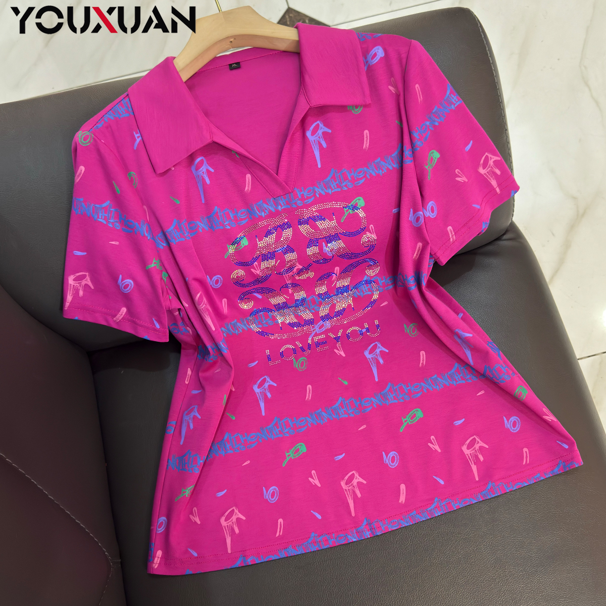 春夏季新品女士短袖翻领休闲T恤上衣女装时尚气质立领小衫31443