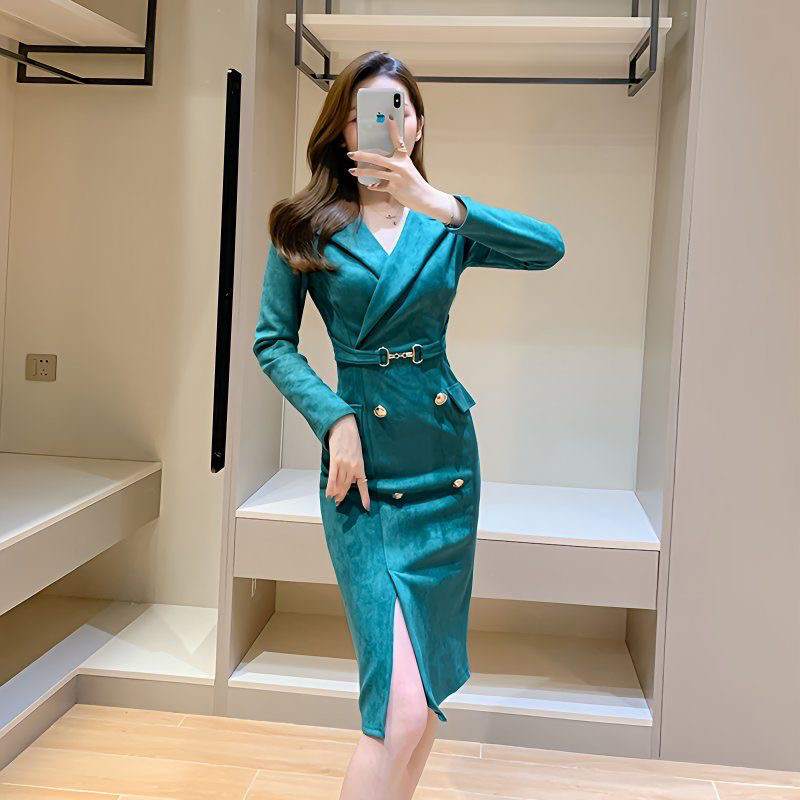 高档连衣裙2025春季新款女神气质修身显瘦中长款包臀连衣裙子长裙