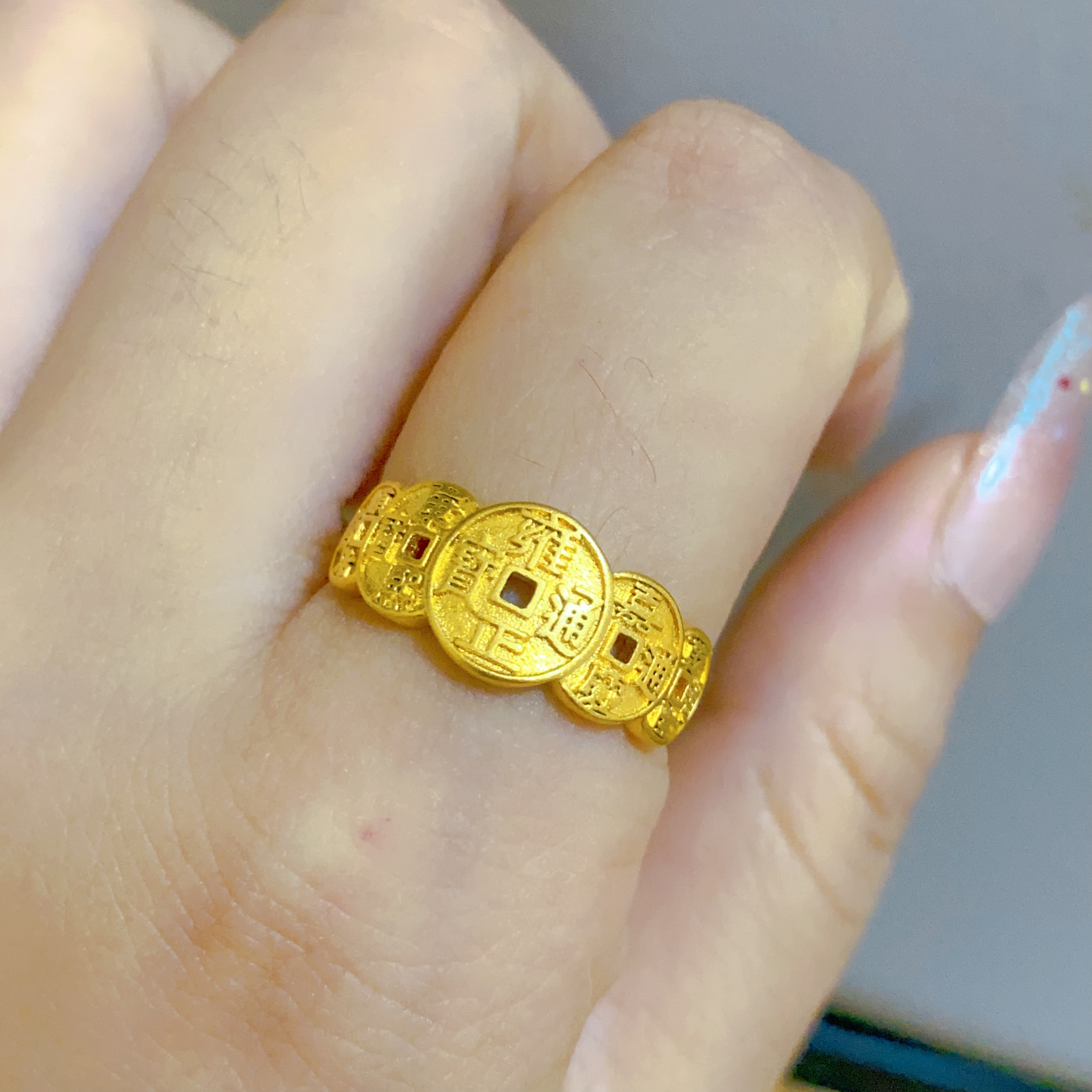 铜合金戒指 经典磨砂五帝钱戒指 开口可调节A98