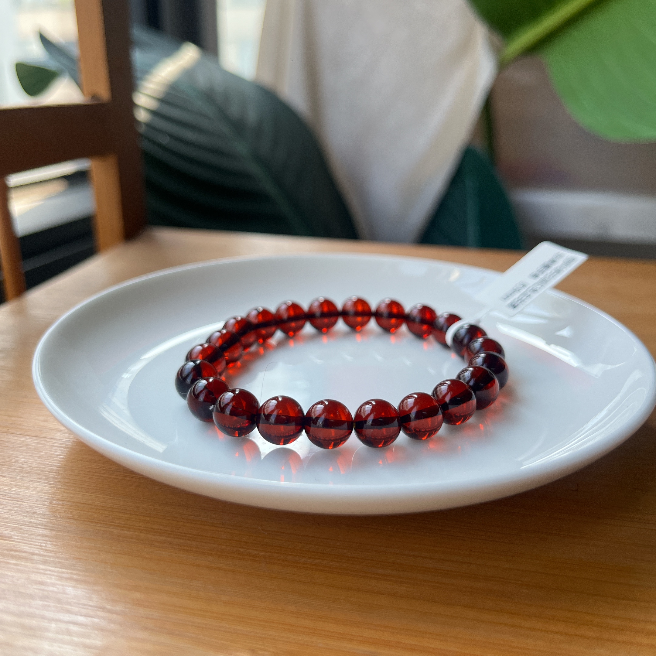 【郭老师】约9mm俄料琥珀酒红色血珀圆珠单圈手串