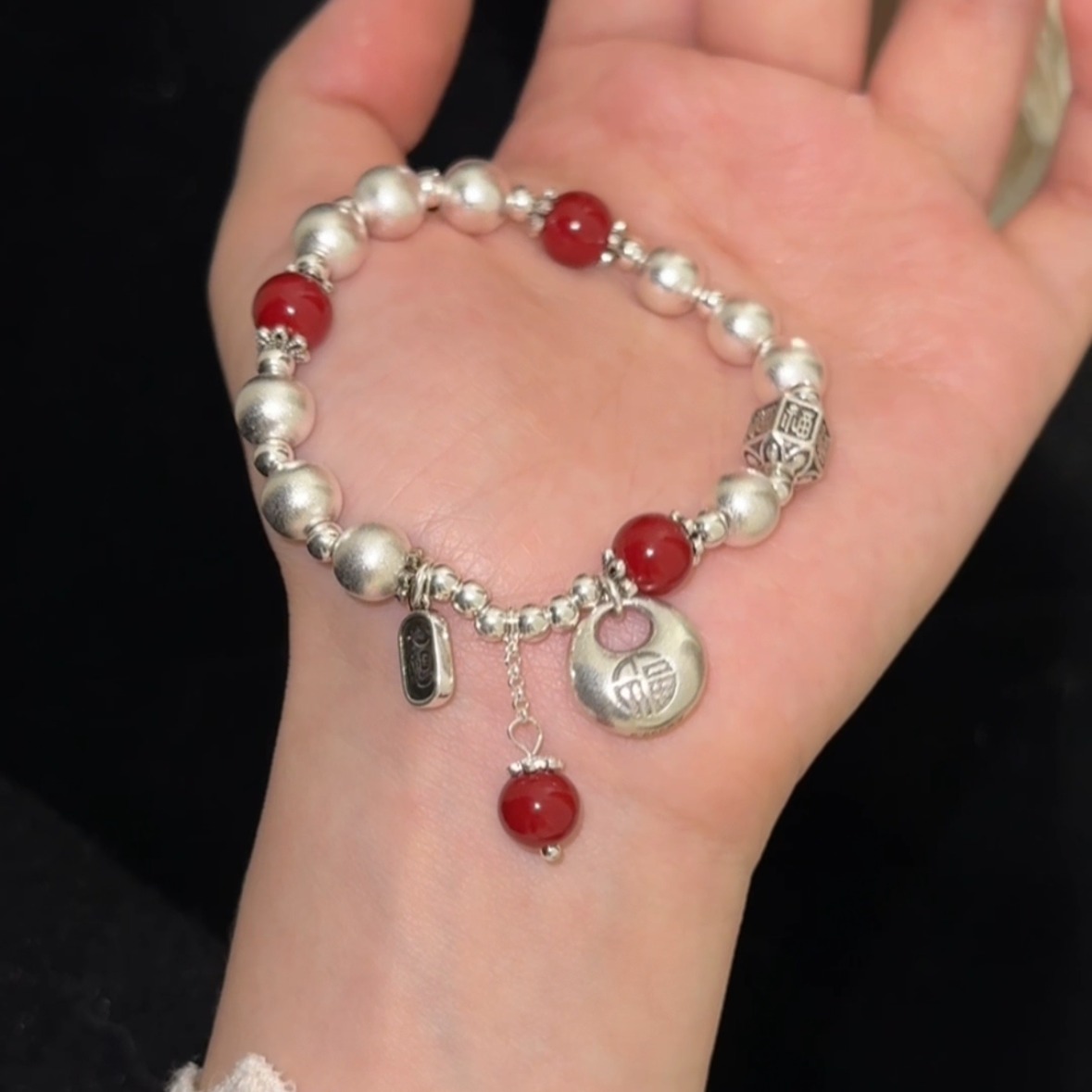 足银手链 足银99号[喜乐]足银999实心25g