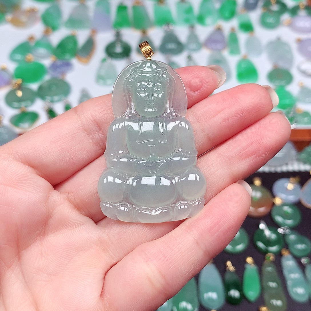 翡翠颈饰18K金镶嵌天然翡翠A货