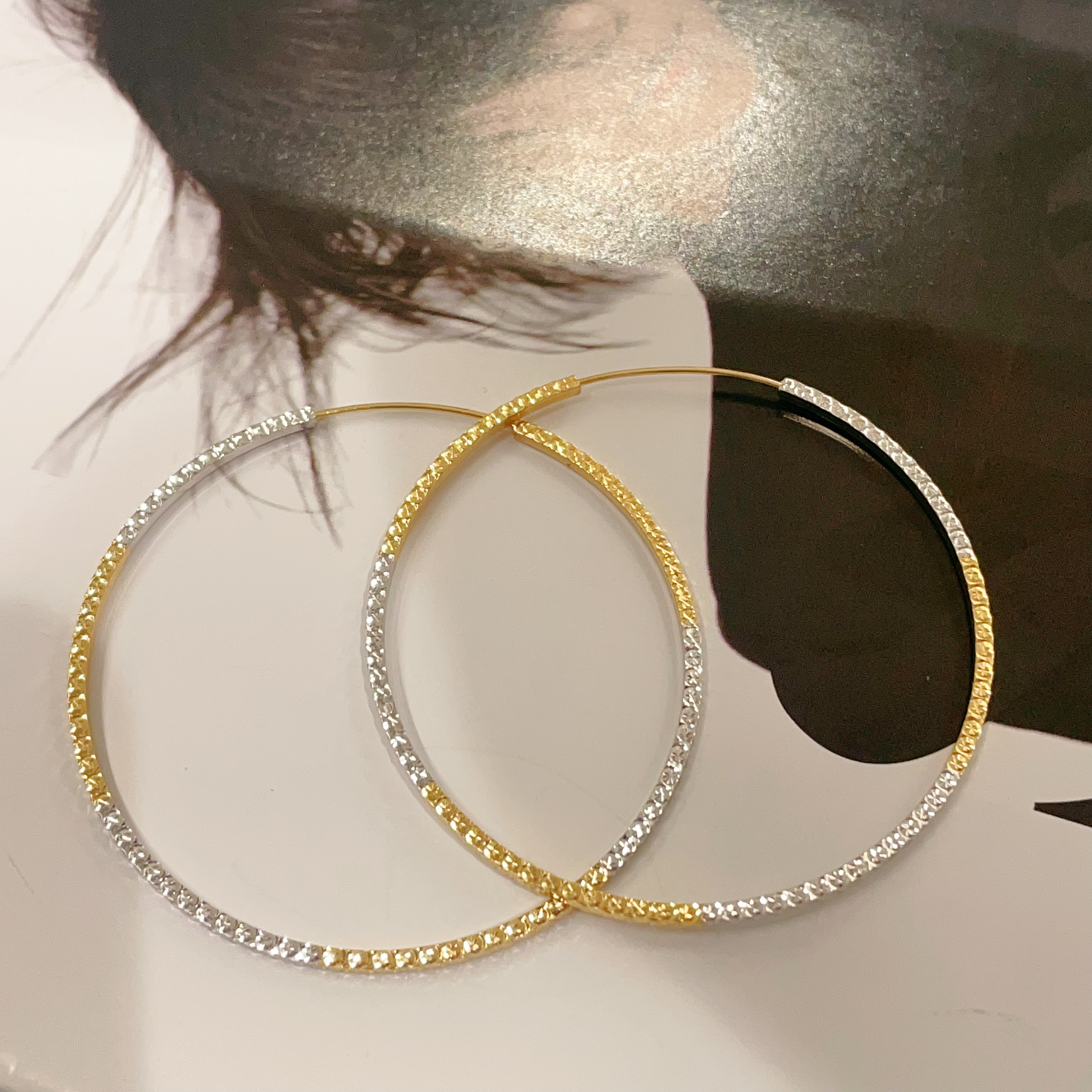 【金禧禧】18k金双色超大耳圈/54mm