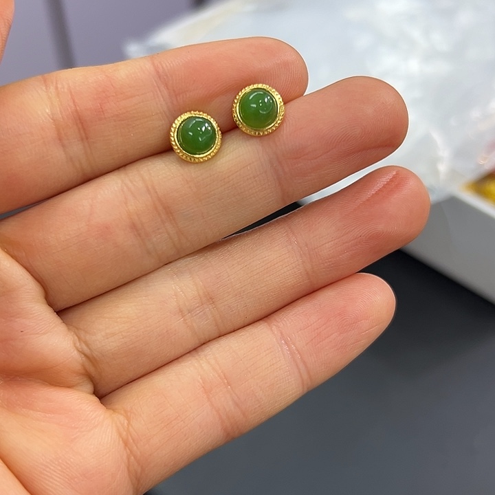 和田玉银S925镶嵌耳饰