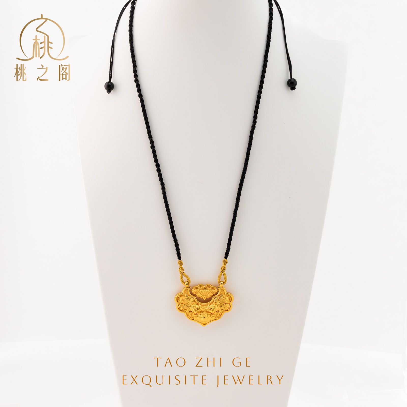 铜合金布艺吊坠 黑色编织绳锦鲤如意长命锁AG1192