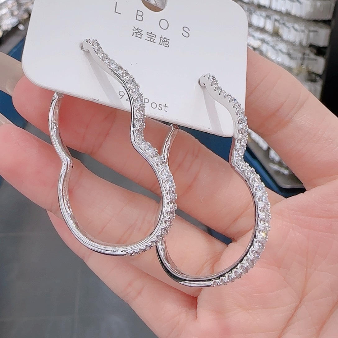 铜合金925银锆石葫芦耳圈