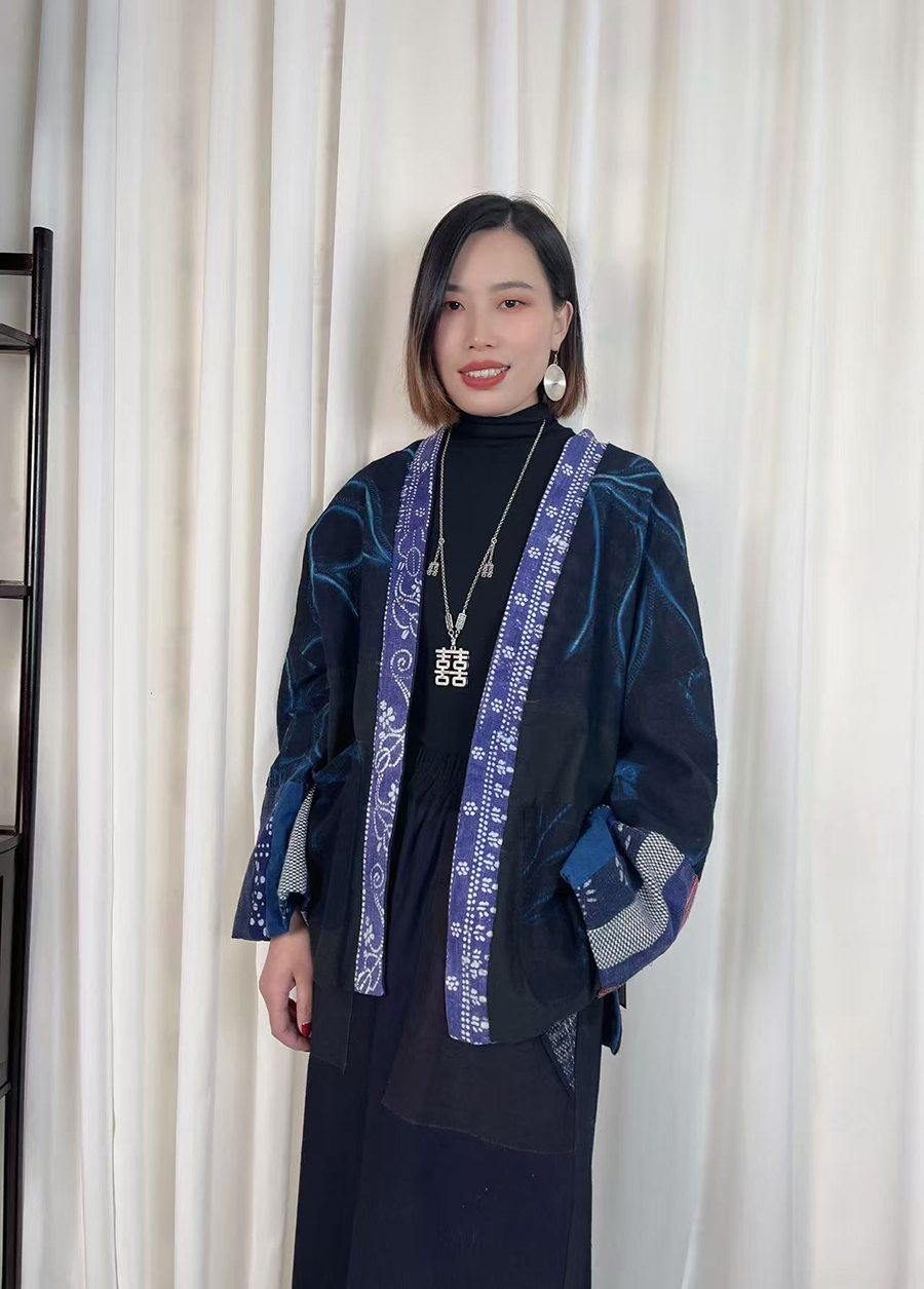 民族风手工植物染扎染拼接外套秋冬10