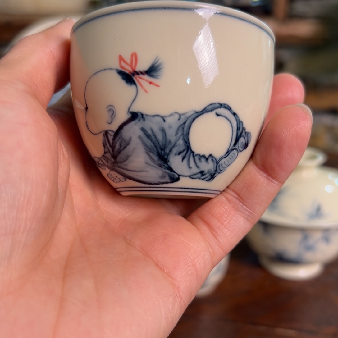 博***叙童子煮茶风水缸杯3333