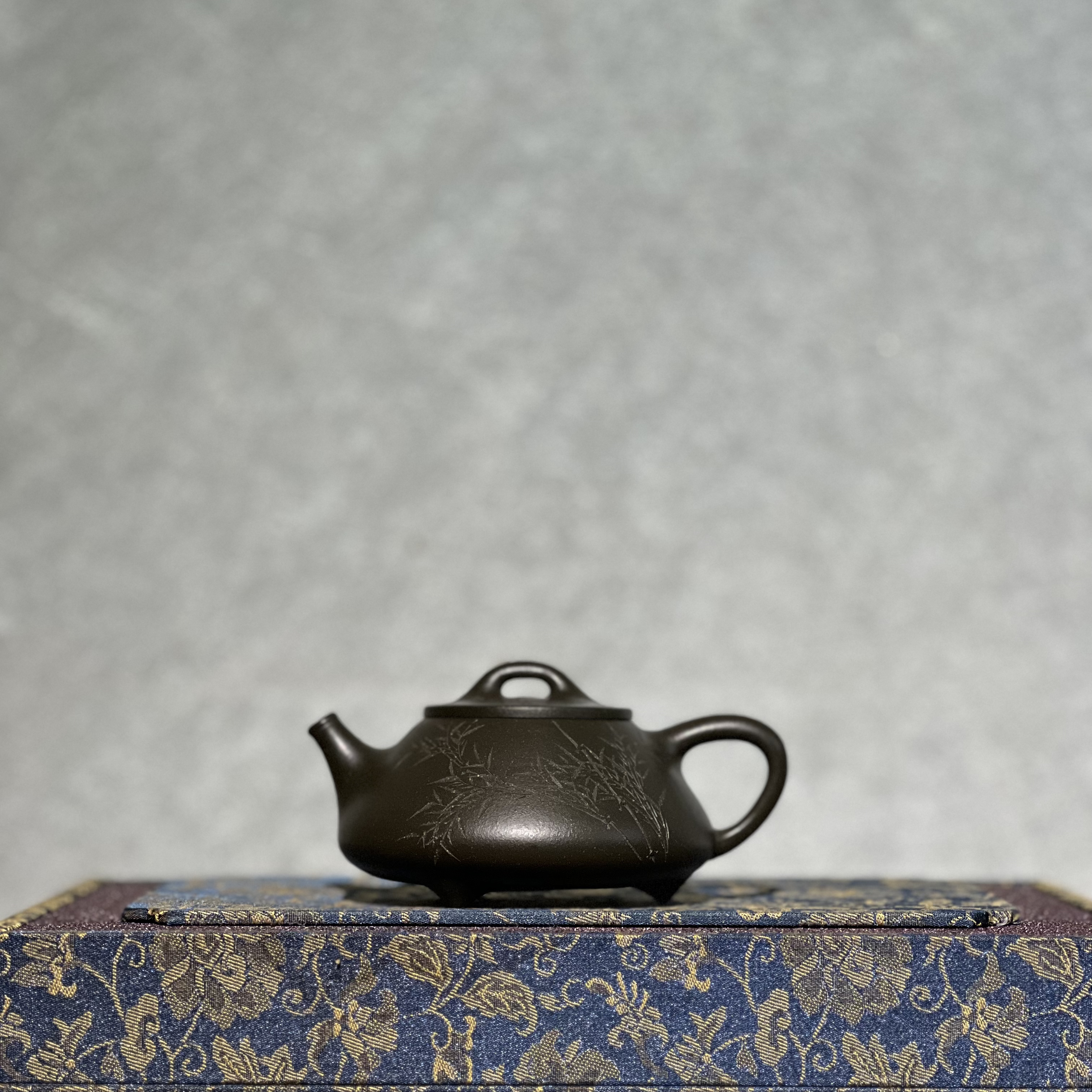 心舟石瓢，祁令军作品，墨绿泥110cc，宜兴高档紫砂壶泡茶茶具礼品