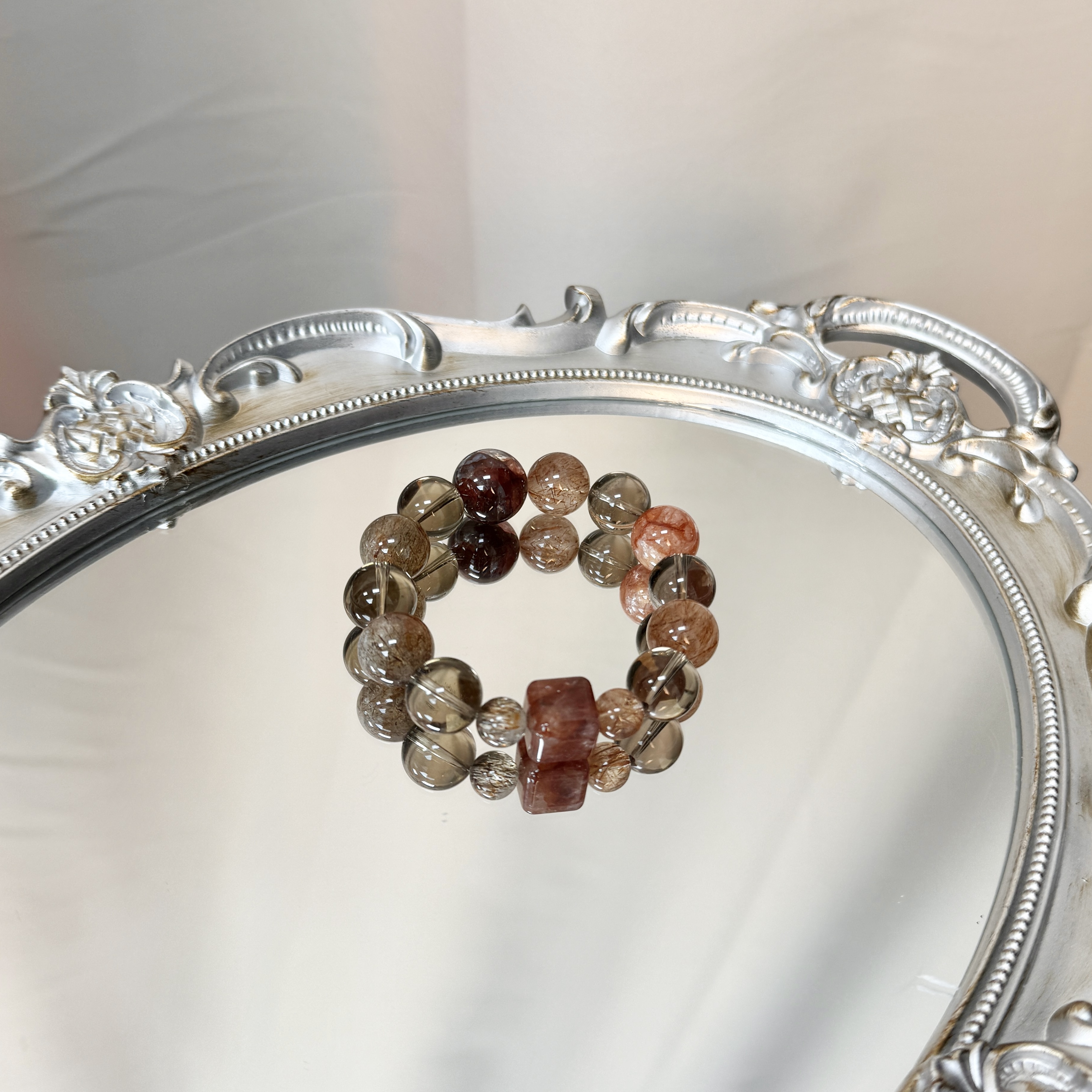 【不落的枫叶】天然娇花x黑金超七x茶晶 14mm顶珠16.5mm