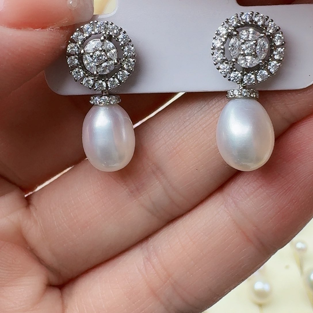 淡水珍珠耳饰银S925镶嵌