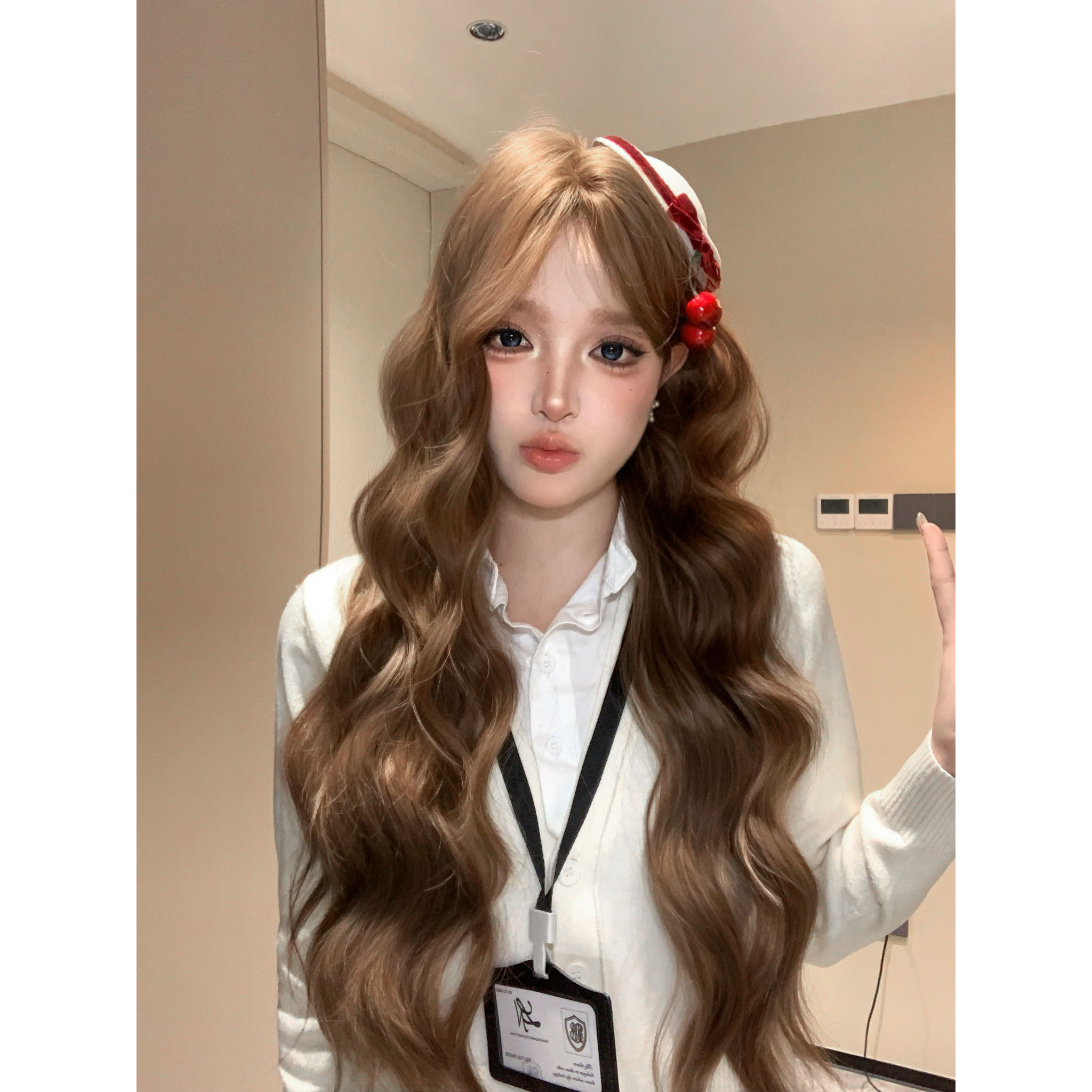 【在逃公主】假发女亚麻棕中分慵懒水波纹卷Lolita网红全头套