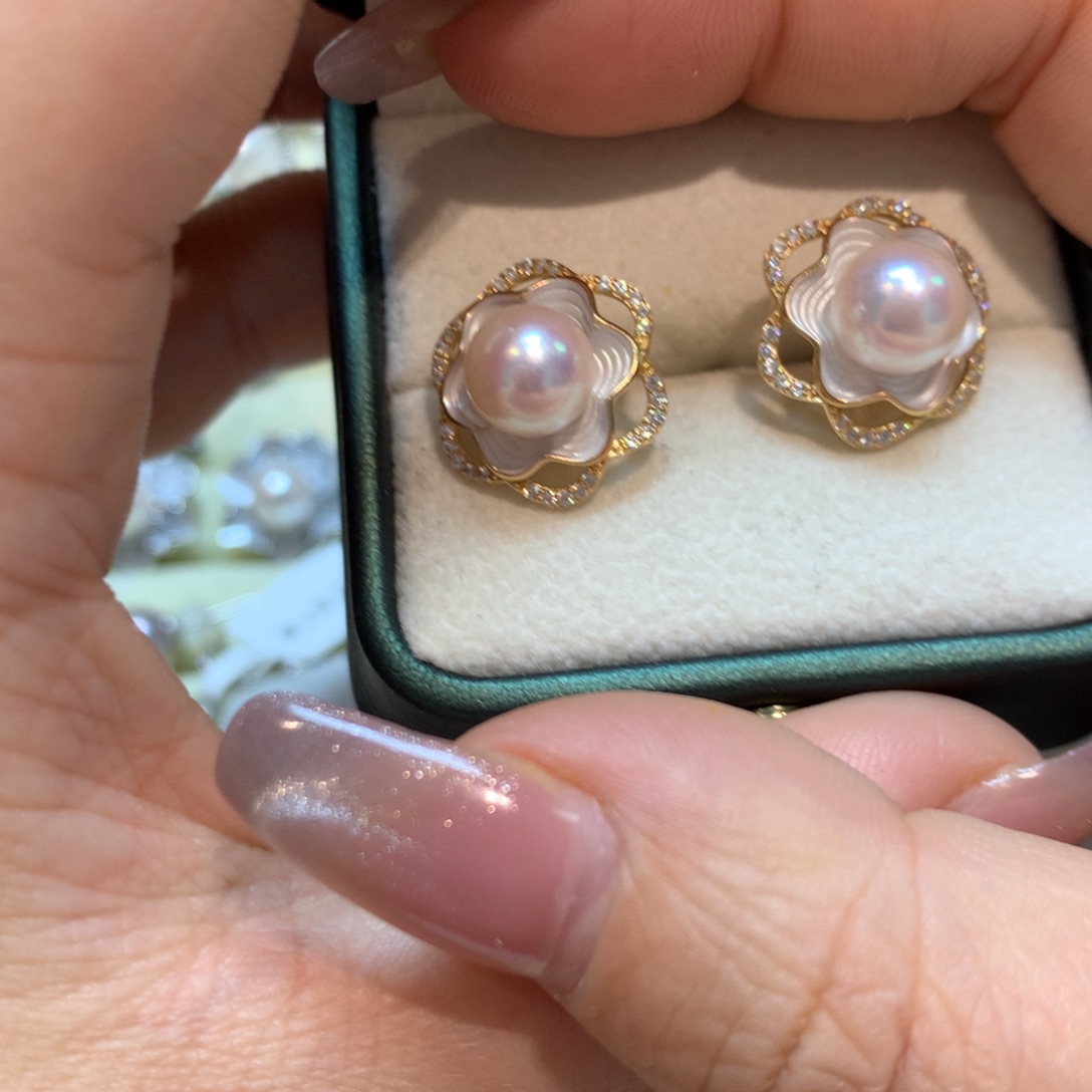 海水珍珠耳饰银S925镶嵌