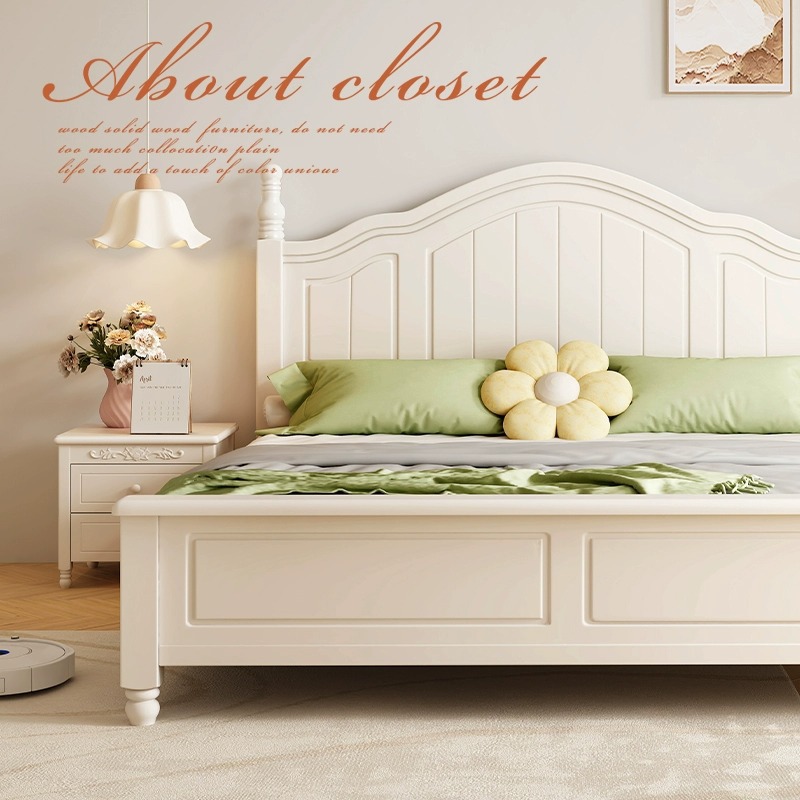 北欧白色全实木床现代简约奶油风格1.8米双人床1.5主卧公主储物床