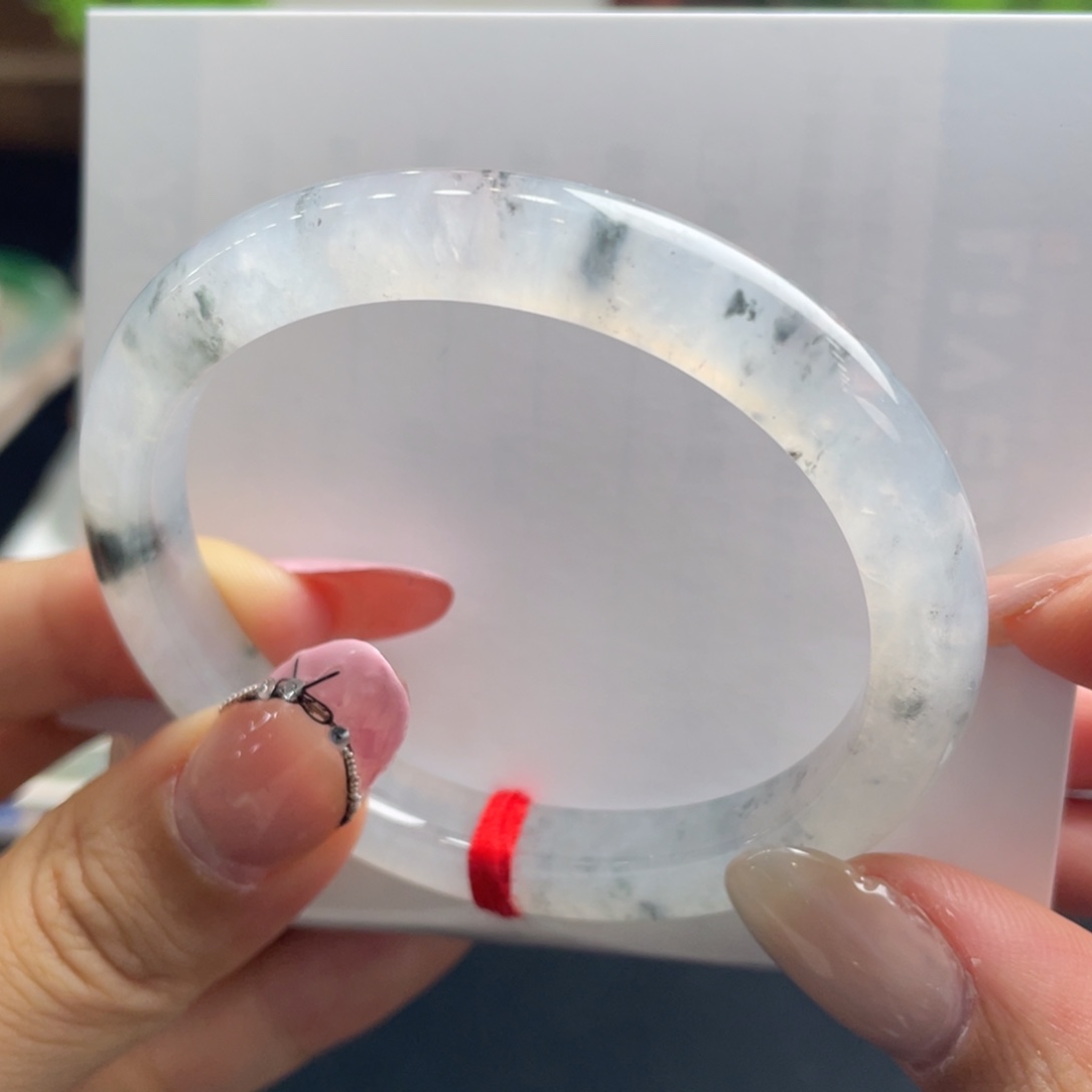 翡翠未镶嵌手镯05号 53.6贵妃水墨丹青