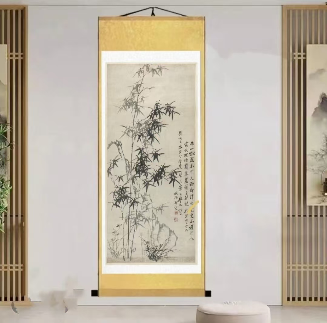 《墨竹图》180*72CM竖幅高清复刻国画客厅书房装饰挂画