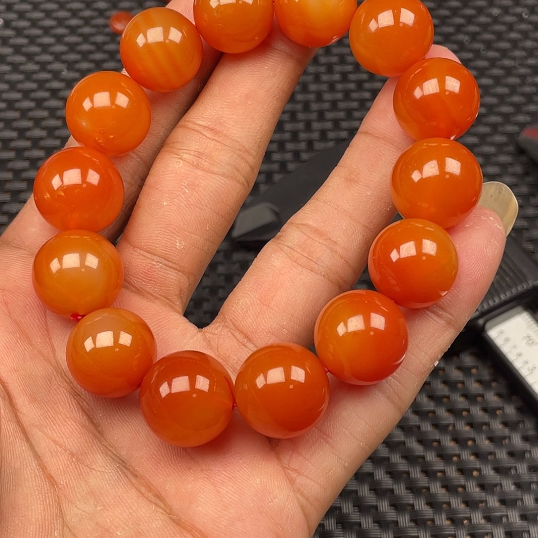 南红玛瑙未镶嵌樱桃红圆珠手串卡15