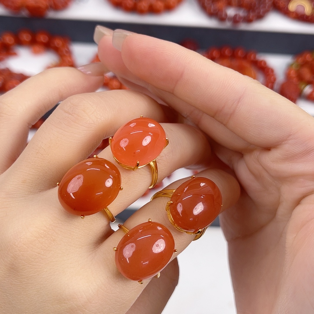 南红玛瑙银S925镶嵌保山戒指（多样性发其一）