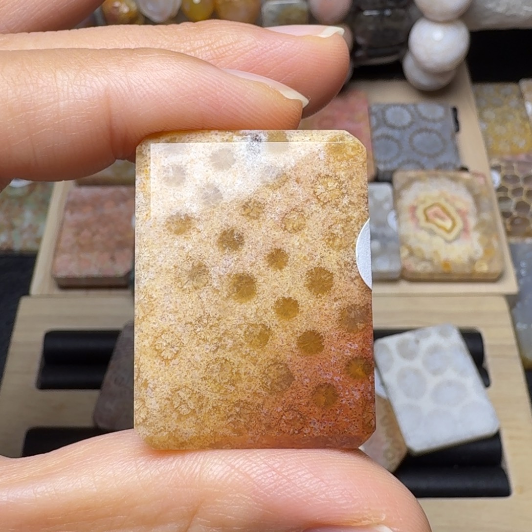 硅化玉未镶嵌红黄温柔小花，可盘