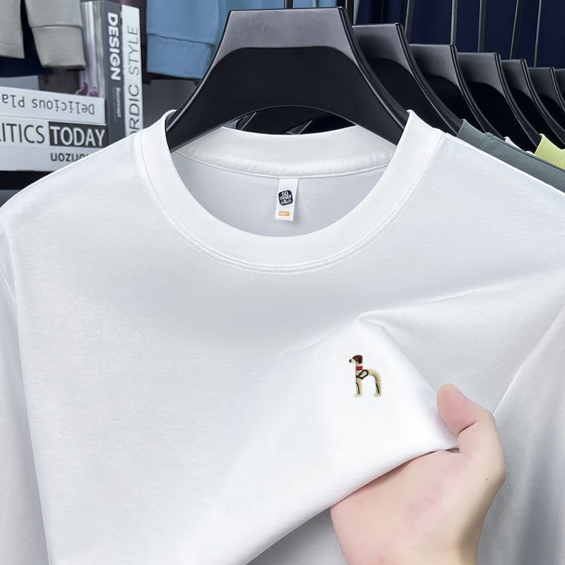 【奥莱撤柜丶万针刺绣】圆领长袖轻奢上衣打底衫男士100%纯棉T恤衫