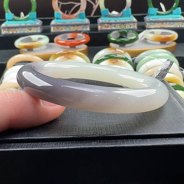 未镶嵌手镯和田玉冰烟紫一口紫56.6